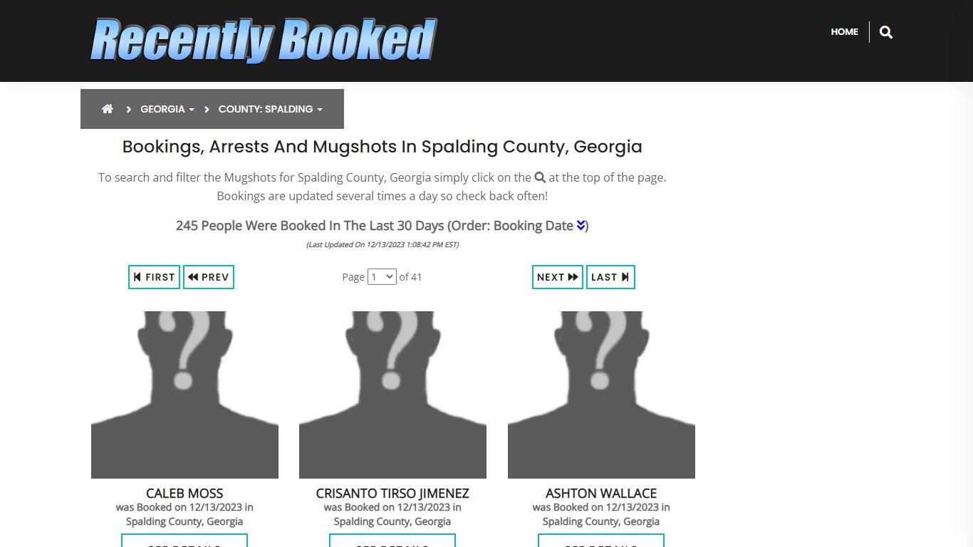 Bookings, Arrests and Mugshots in Spalding County, Georgia